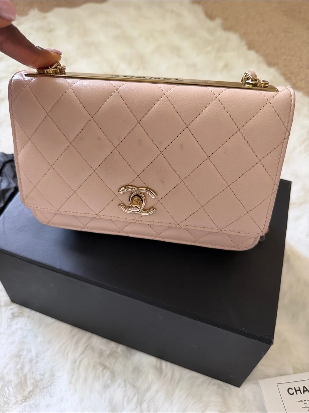 CHANEL Quilted lamb skin beige O- mini Bag with Gold Hardware